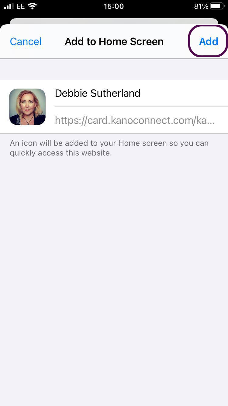 Saving Digital Business Card to Home Screen - iPhone/iOS